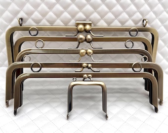Metal Purse Frame, 6 Sizes, Rectangle, Kiss Lock, Glue-In