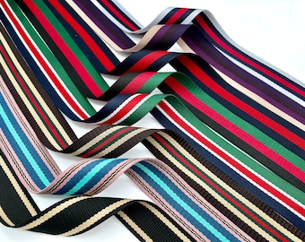Stripe Jacquard Webbing: 1.5" Polyester-Cotton Blend Bag Strap - Sold by the Yard