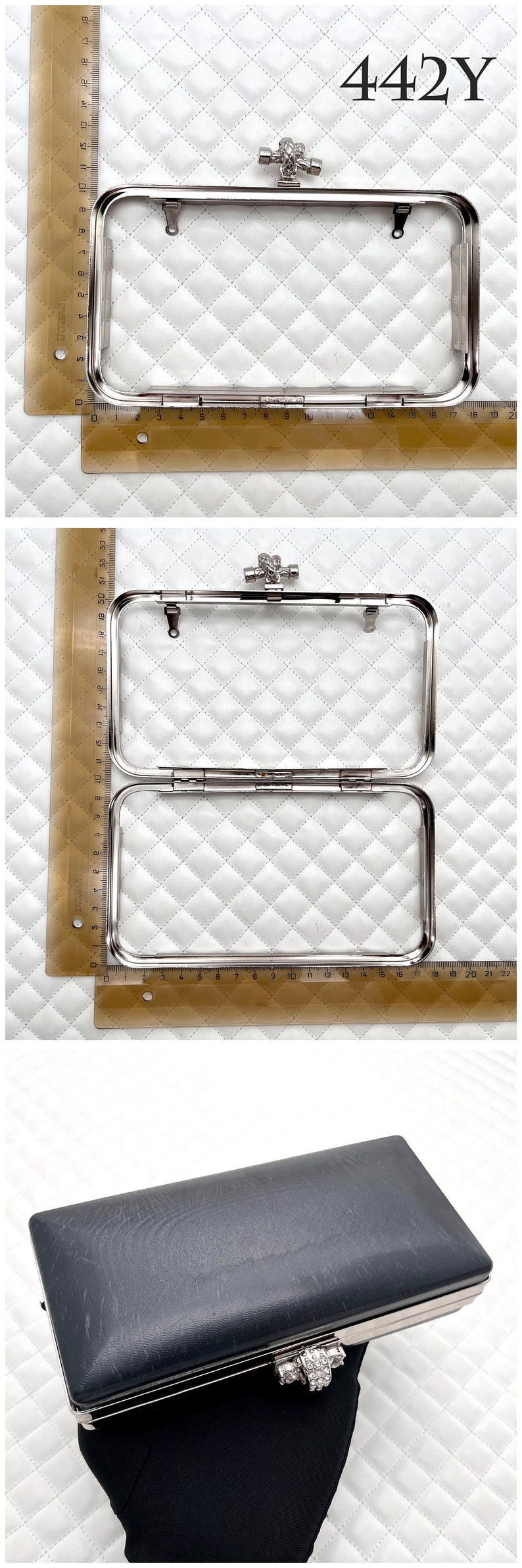 5 size Iron Rectangle glue on bag purse Pouch Bag Clutch Frame with plastics box, nickel, for wedding Bridal bag Purse Clutch frame making 442Y 6 1/2" X 3 1/8"