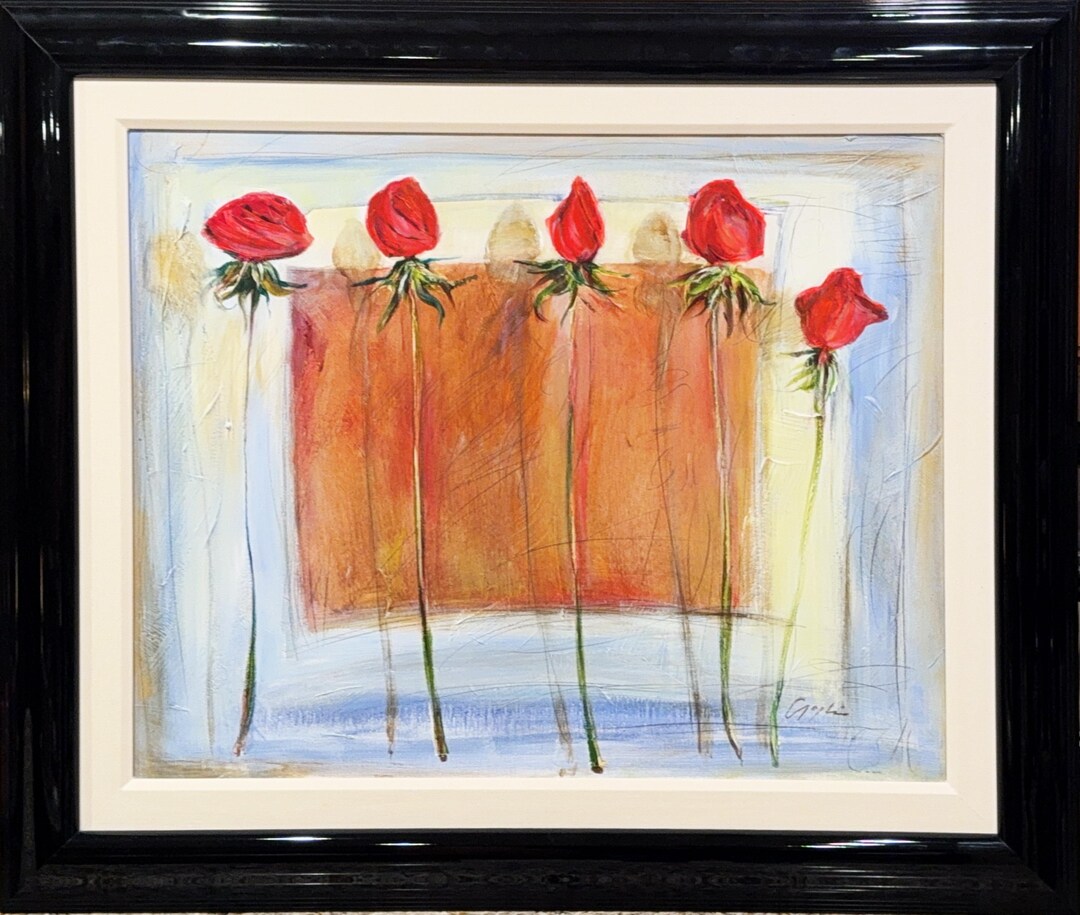 Large Abstract Red Roses Oil Painting by Lenner Gogli - Framed - Etsy