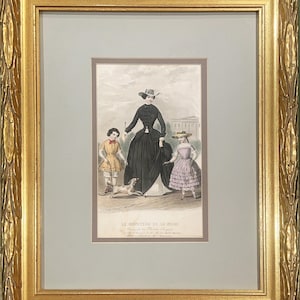 Antique French Fashion Engraving: 1800s &quot;Le Moniteur de la Mode&quot; in Gilded Frame
