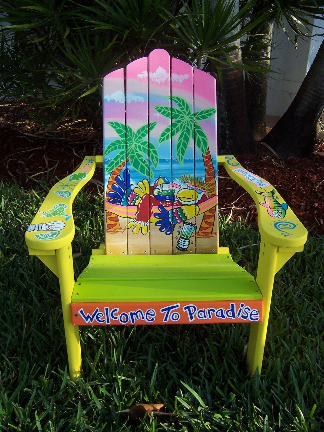 Tropical Adirondack Chair Handcrafted Hand Painted Parrot 