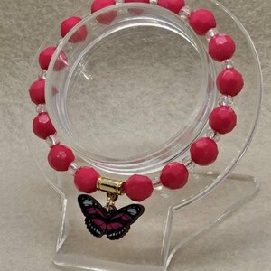 Size 6.5 Handmade Pink butterfly charm beads bracelet