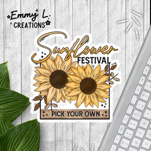Sunflower Festival Sticker, Sunflowers Sticker, Laptop Decal, Kindle Sticker, Floral Decal, Water Bottle Sticker, Flower Sticker, Fall -009