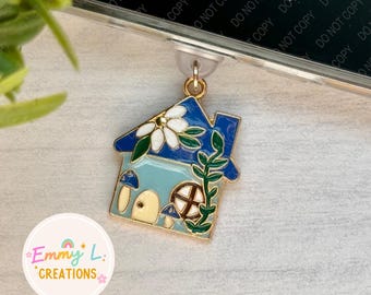 Cottage Core Fairy House Kindle Charm, Phone Charm, iPad Charm, Bookish Accessories, Dust Plug Charm, Kindle Accessories, USB-C Plug, Floral