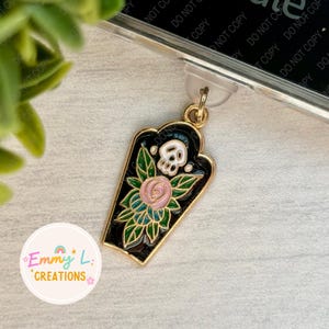 Floral Coffin Kindle Charm, Phone Charm, iPad Charm, Bookish Accessories, Dust Plug Charm, Kindle Accessories, E-Reader Charm, Halloween