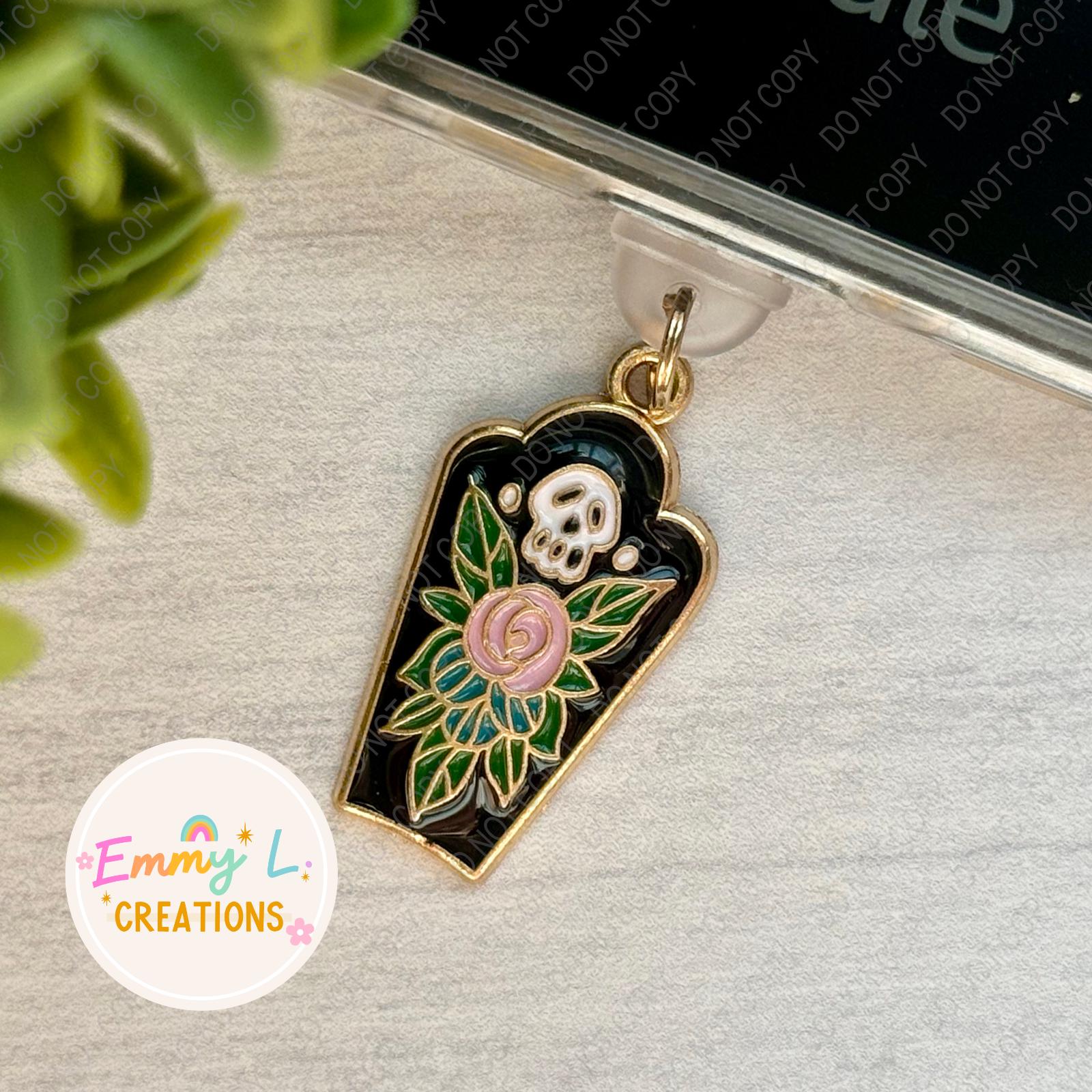Floral Coffin Kindle Charm, Phone Charm, iPad Charm, Bookish Accessories, Dust Plug Charm, Kindle Accessories, E-Reader Charm, Halloween
