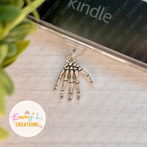 Skeleton Hand Kindle Charm, Phone Charm, iPad Charm, Bookish Accessories, Dust Plug Charm, Kindle Accessories, USB-C Plug, Halloween Charm