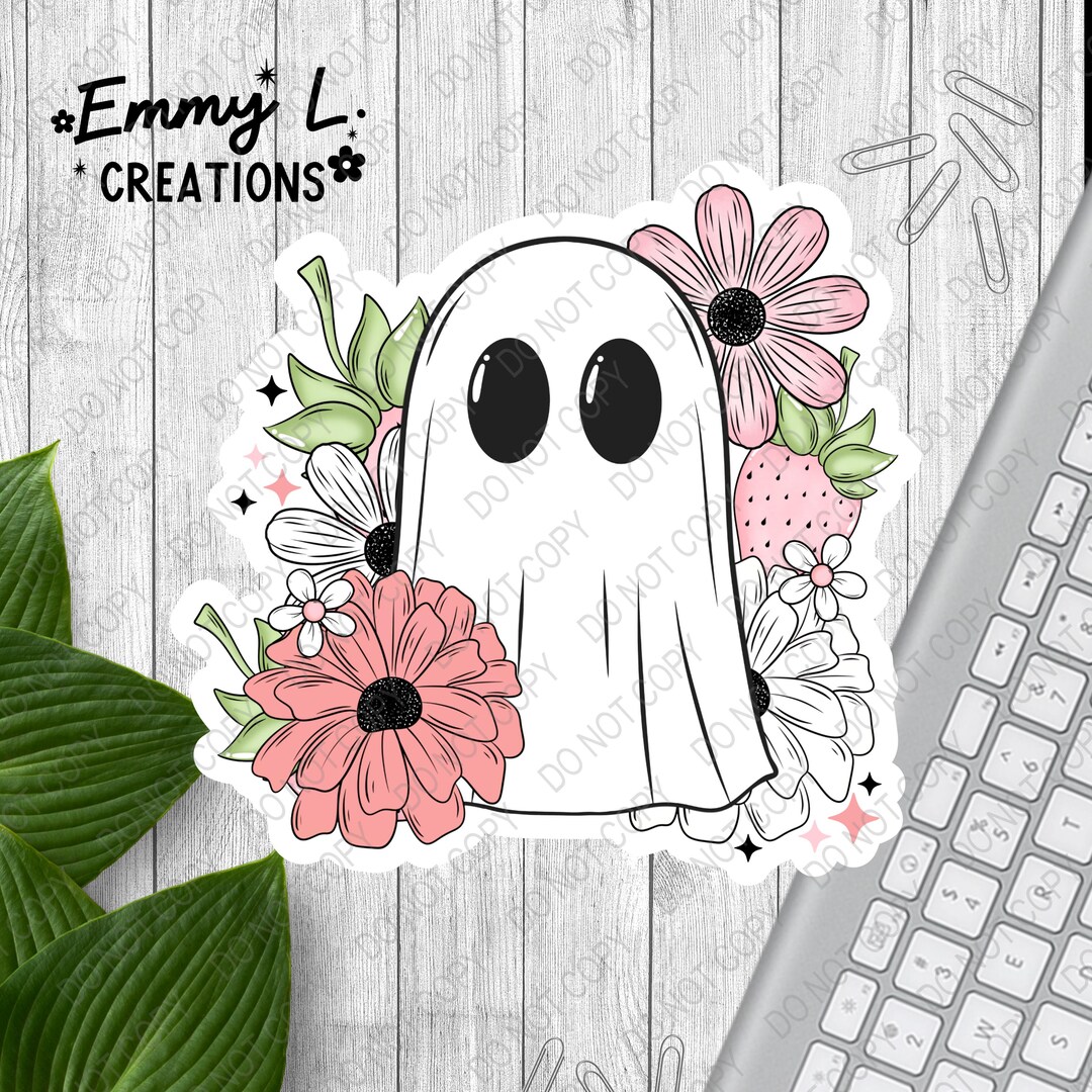 Pink Floral Ghost Sticker, Laptop Decal, Kindle Sticker, Floral Decal ...