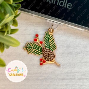 Christmas Pines Kindle Charm, Phone Charm, iPad Charm, Bookish Accessories, Dust Plug Charm, Kindle Accessories, USB-C Plug, E-Reader Charm