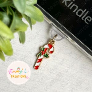 Candy Cane Kindle Charm, Phone Charm, iPad Charm, Bookish Accessories, Dust Plug Charm, Christmas Kindle Charm, Kindle Accessories, Holiday