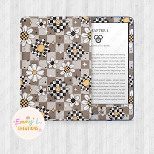 Checkered Daisy Vinyl Wrap, Kindle Skin, Kindle Wrap, Kobo Libra, Vinyl Device Wrap, Tablet Skin, Flowers