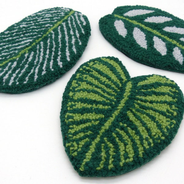 Needle punch coasters - House plant leaves- 3 to chose from.