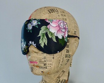 Sleep mask in oriental floral satin print. Luxury floral satin eye mask.Seeping mask. Travel mask
