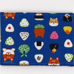 Oyster-kaarthouder, buspashouder, reiskaarthouder, kaartportemonnee. Japanse portemonnee met Shiba Inu en Onigiri-print. creditcardhouder
