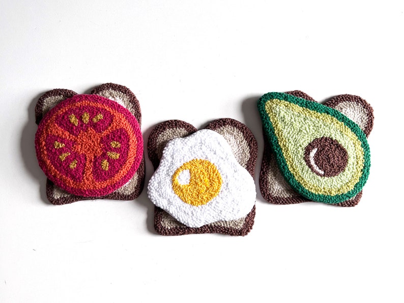 Breakfast coaster. Needle punch coasters egg, avocado, tomato or toast. image 3