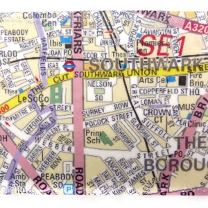 Oyster-kaarthouder. Southwark SE1-kaartbuspashouder. Reiskaarthouder. Afdruk van de kaart van Londen. Bedrukte creditcardportemonnee. Smalle portemonnee.