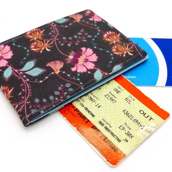 Oyster card holder, bus pass holder, travel card holder, wallet. Trailing floral print wallet. Card wallet, Oyster card wallet, card holder.