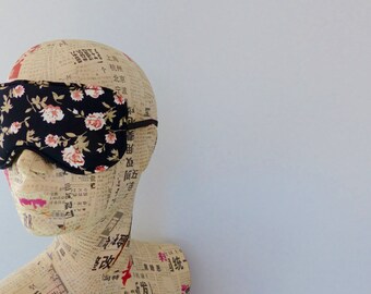 Sleep mask in floral satin print. Luxury floral satin eye mask.