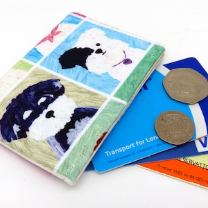 Porta carte Oyster, porta abbonamento autobus, porta tessere viaggio, portafoglio. Stampa di un simpatico cane. Portafoglio per carte, portafoglio per carte Oyster, porta carte.