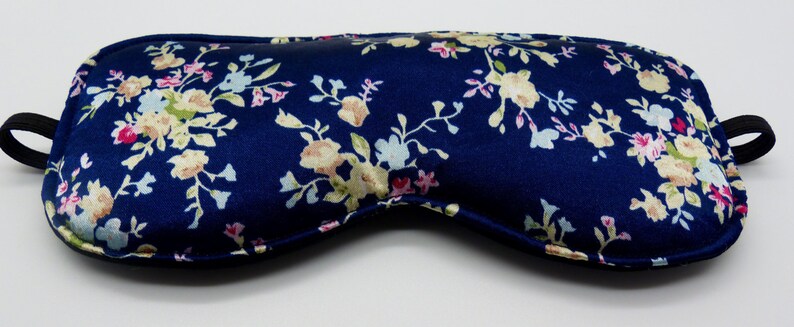 Sleep mask in navy ditsy floral satin print Travel mask. Luxury floral satin eye mask