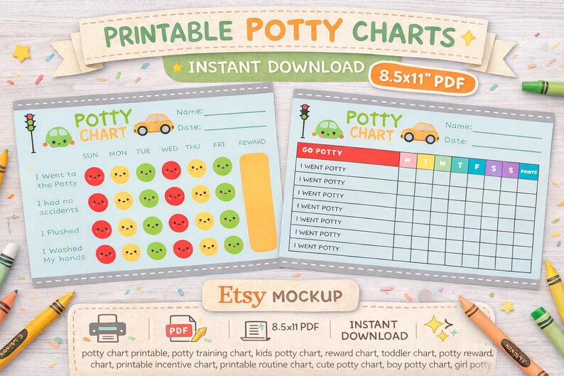 Potty Tracking System Toddler Potty Training Chart | Car Theme Reward System (digital ...