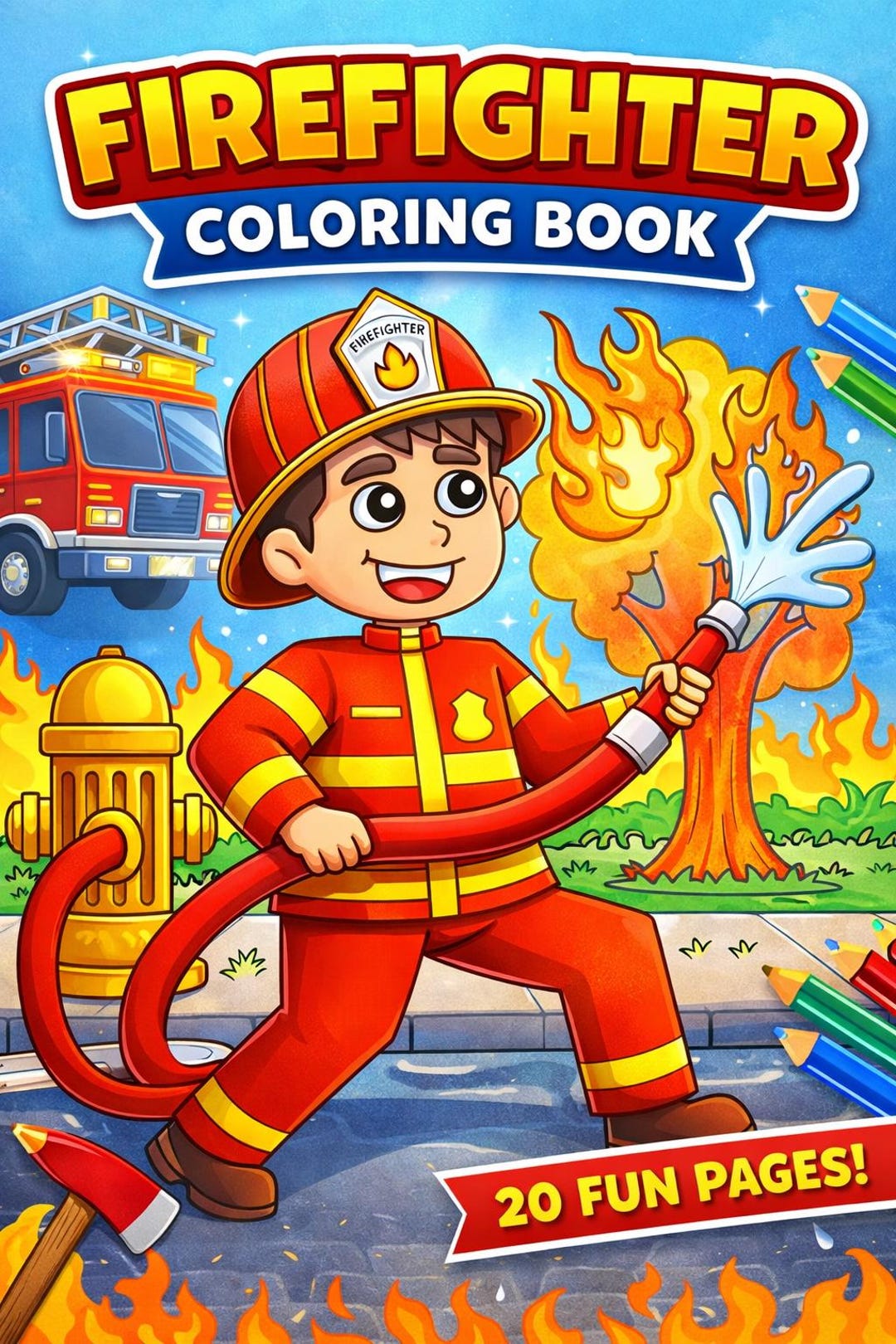 Firefighter Coloring Book Pages for Kids – 20 Pages Printable PDF, 8 ...