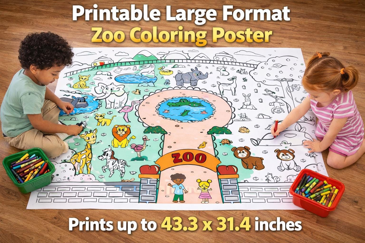 Giant Zoo Coloring Poster for Kids – Printable Large Format Zoo ...