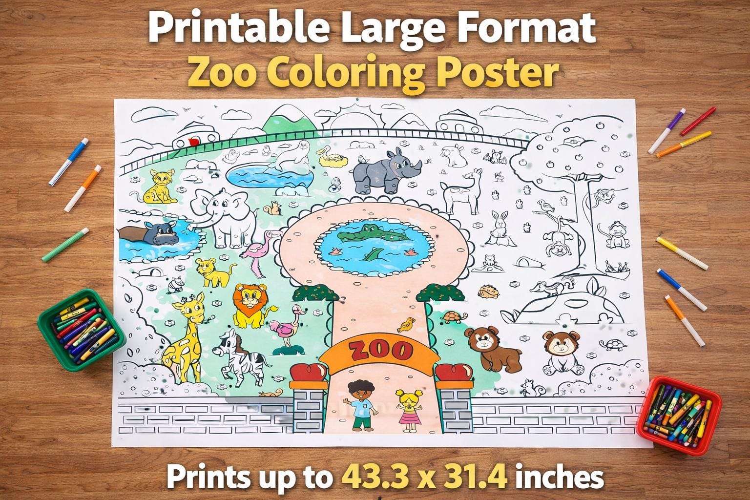 Giant Zoo Coloring Poster for Kids – Printable Large Format Zoo ...
