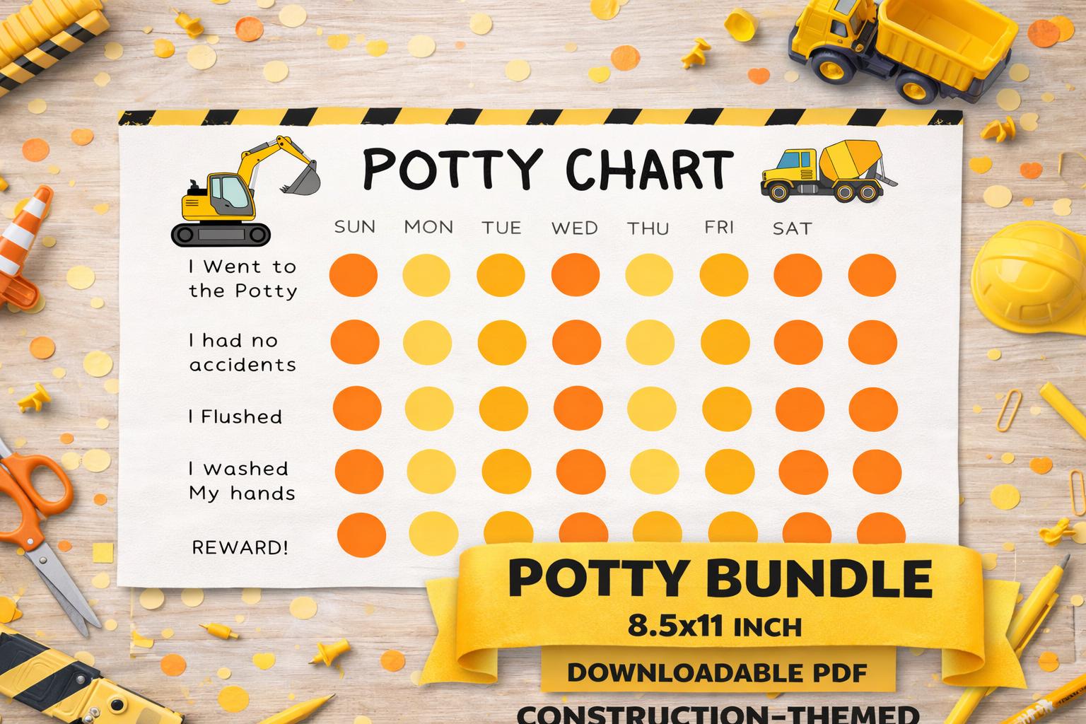 Construction Potty Training Chart Bundle 8.5x11 – Printable Reward ...