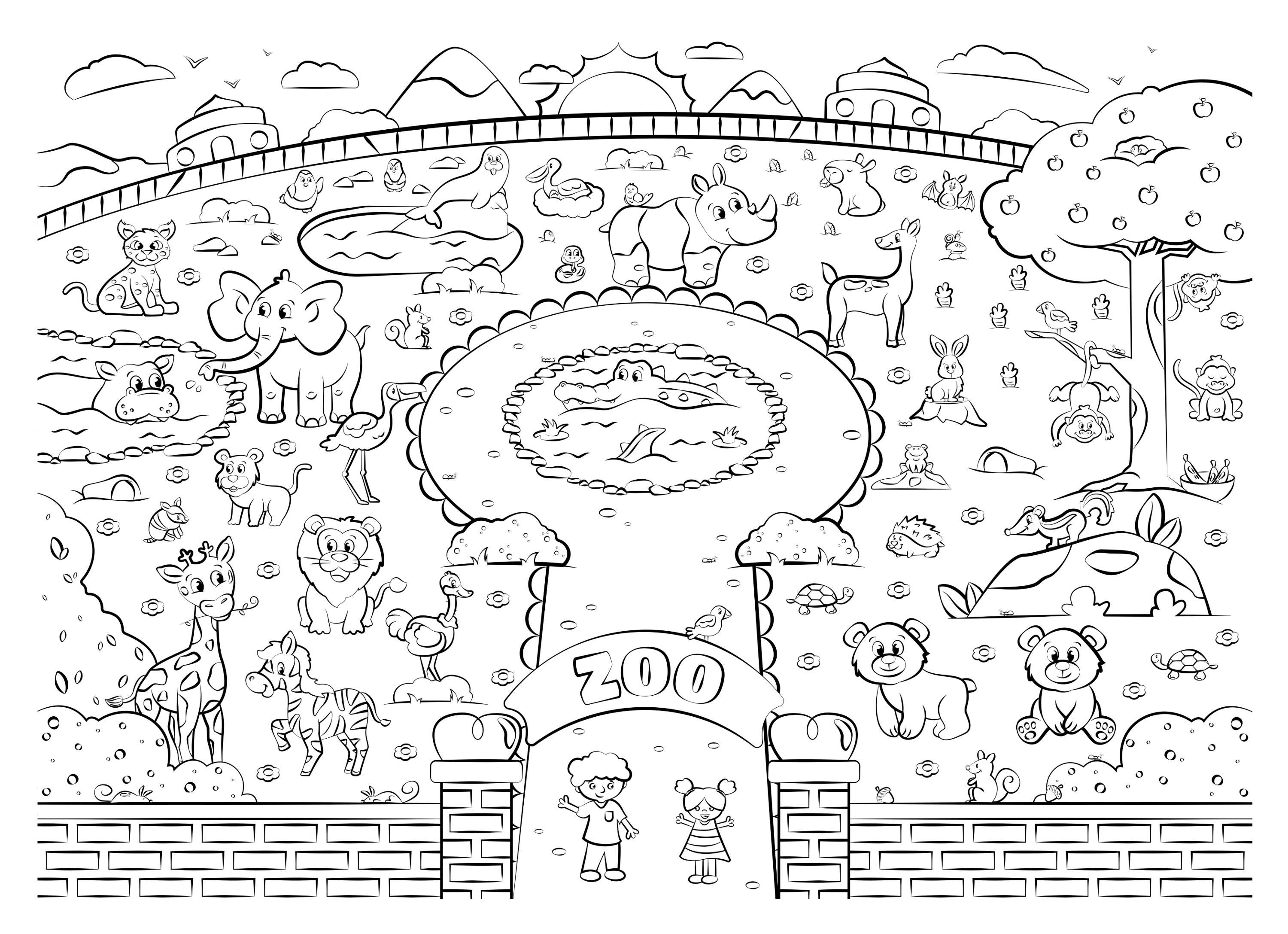 Giant Zoo Coloring Poster for Kids – Printable Large Format Zoo ...