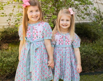 Girls Garden Dress | Floral Pink & Green | Matching Sister Outfit | Vacation Dress for Girls | Floral Spring Dress | Beach Photos Outfit
