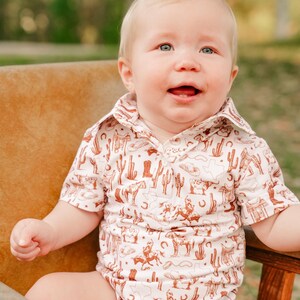 Rodeo Outfit - Western Outfit - Baby Toddler Outfit - Baby Gift - Rodeo Outfit - Boy Gift - Boy Rodeo Outfit - Neutral Boy button down image 2