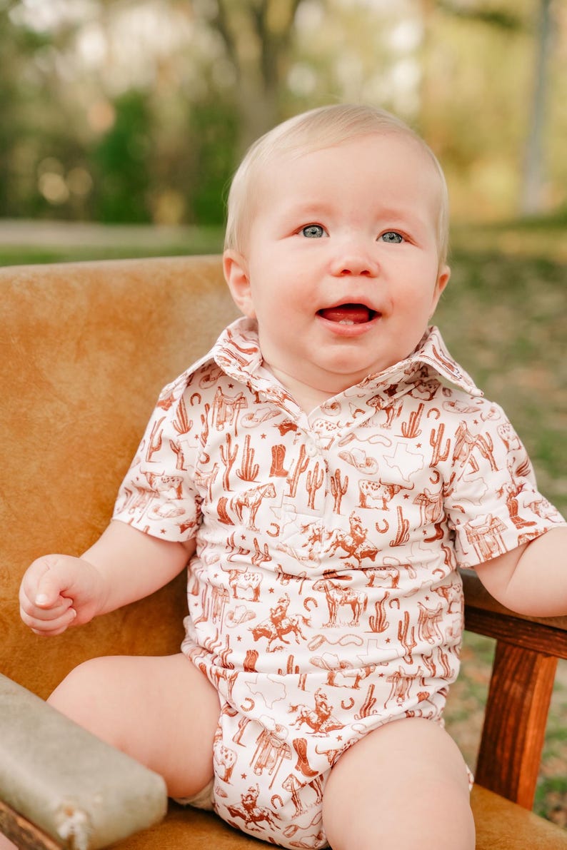 Rodeo Outfit - Western Outfit - Baby Toddler Outfit - Baby Gift - Rodeo Outfit - Boy Gift - Boy Rodeo Outfit - Neutral Boy button down image 2