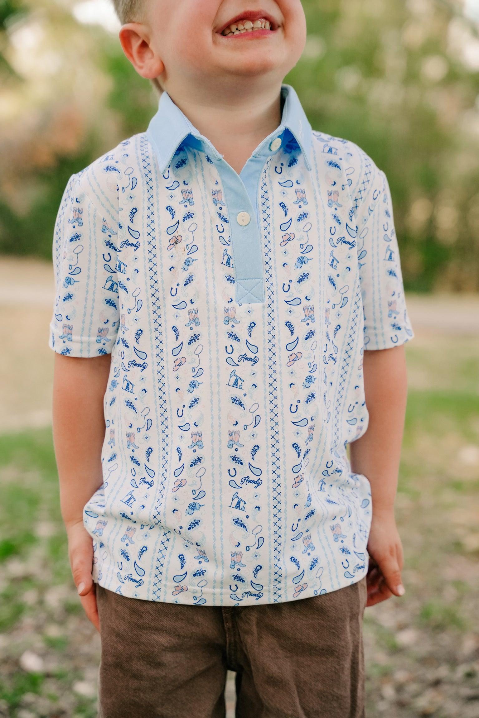 Blue Rodeo Polo Shirt - Rodeo Kid's Outfit - Toddler Boy Polo - Rodeo Gift - Boy Outfit- Western Rodeo Polo Shirt