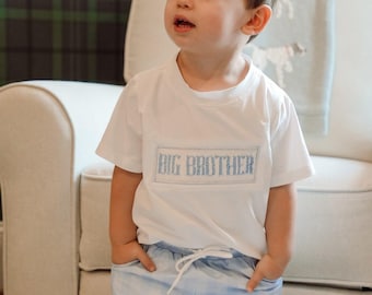 Big Brother Smocked Short Set, Sibling Outfit, Toddler Gift, Big Brother Short Set, Gender Reveal, 2-piece outfit, Blue and White Outfit