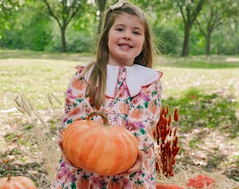 Girls Fall Pumpkin Dress, Girls Fall Outfit, Girls Thanksgiving Dress, Girls Pumpkin Outfit, Children's Fall Gift, Pink Pumpkin Dress