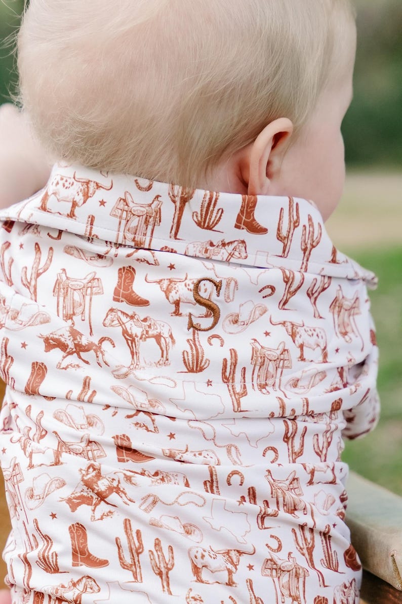 Rodeo Outfit - Western Outfit - Baby Toddler Outfit - Baby Gift - Rodeo Outfit - Boy Gift - Boy Rodeo Outfit - Neutral Boy button down image 5