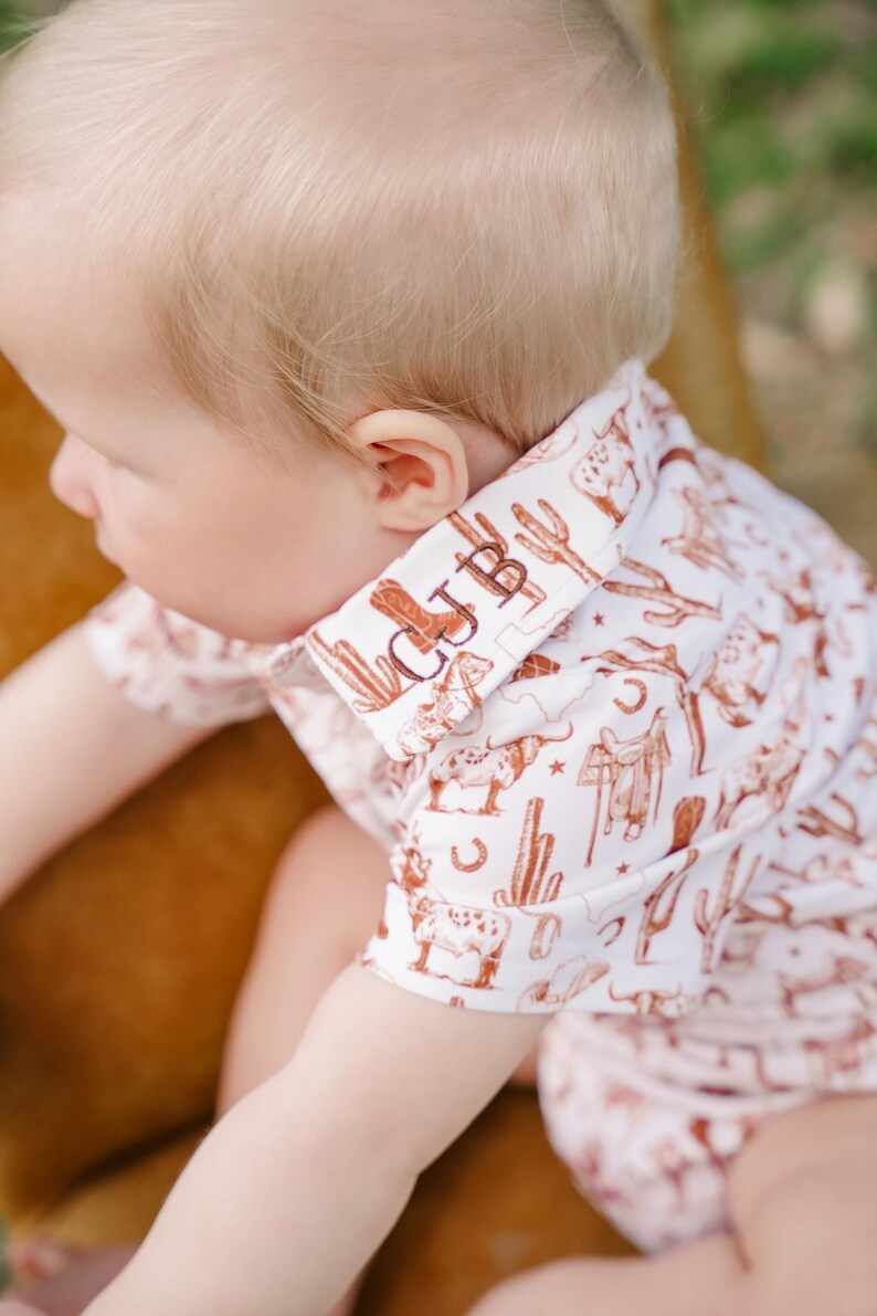 Rodeo Outfit - Western Outfit - Baby Toddler Outfit - Baby Gift - Rodeo Outfit - Boy Gift - Boy Rodeo Outfit - Neutral Boy button down image 4