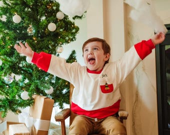 Red Colorblock Oversized Sweatshirt, Toddler Holiday Pullover, Boys Christmas Sweatshirt
