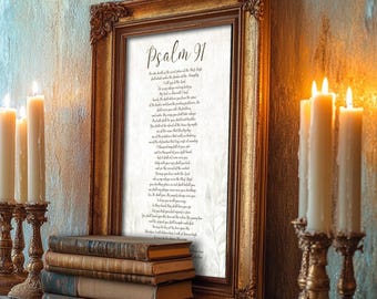 Psalm 91 Wall Art Print Christian Scripture Home Decor on Paper The Soldier's Psalm Sign for Bedroom Mantle Entryway Religious Faith Gift