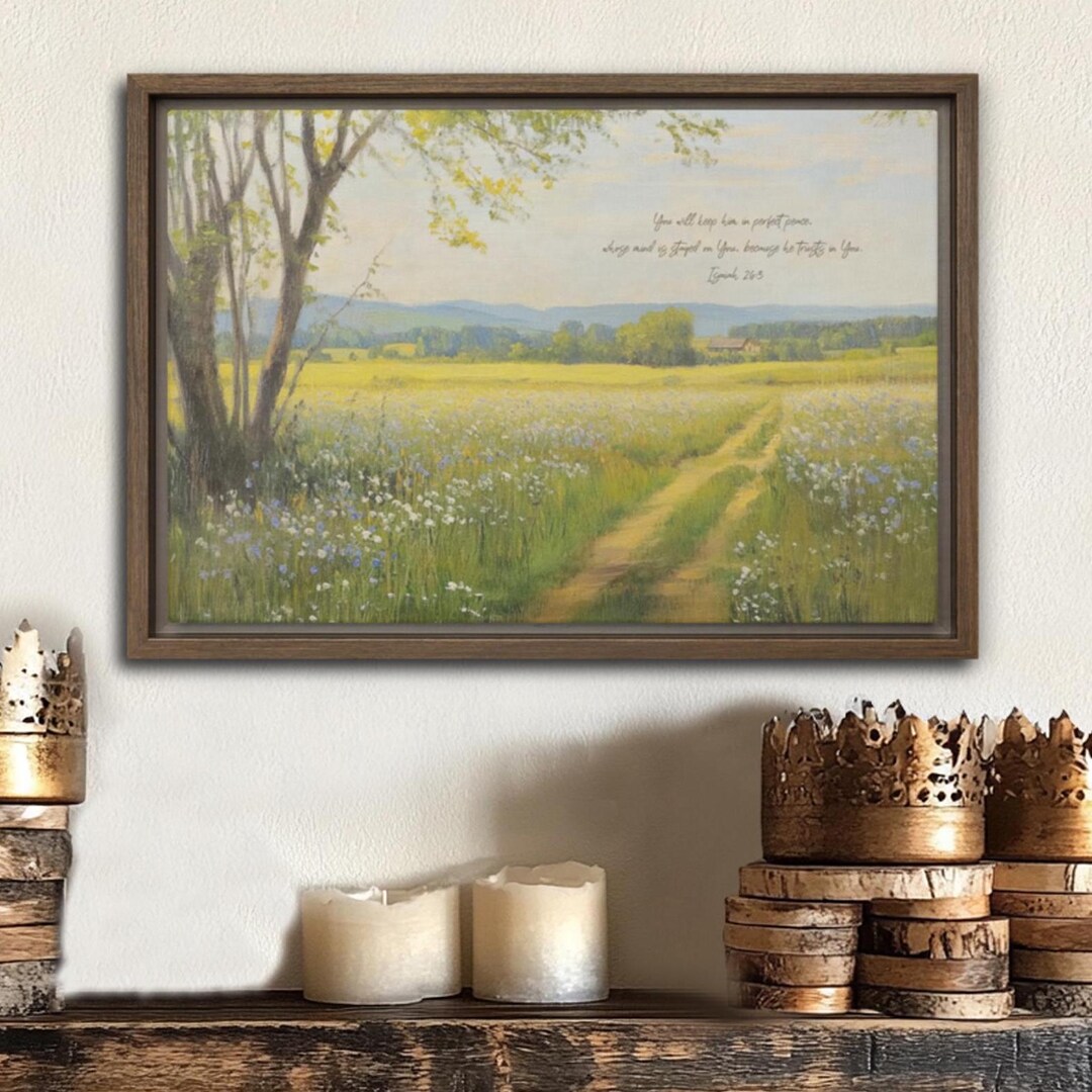 Christian Wall Art Oil Painting Landscape Framed Print Bible Verse Home ...