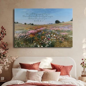 Christian Wildflower Wall Art Home Decor Canvas Print Isaiah 26 Bible Verse Peaceful Nature Scripture Floral Faith Based Religious Art