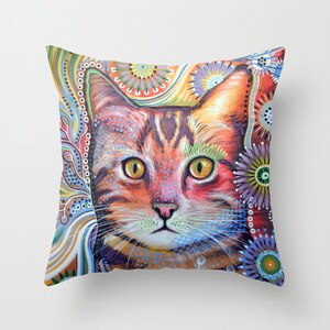 Decorative cat throw pillow cover gift for cat person ...from my original modern animal art painting, "Olivia"...16" x 16"