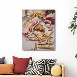 In N Out Double Double Painting Art Print Fast Food Retro Kitchen Decor Man Cave Hamburger Canvas Print for Guys L.A. Foodie Dorm Gift