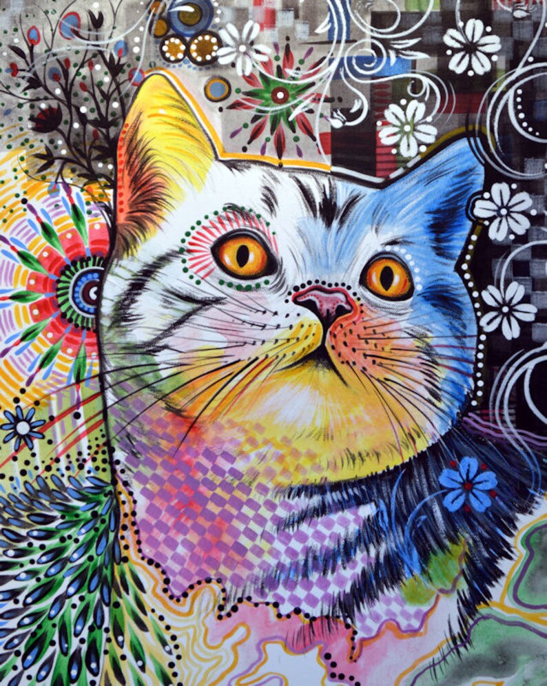 Gato gatito arte prnt... Gato abstracto arte... Chloe 8 1/2 Etsy