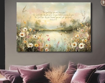 Christian Bible Verse Wall Art Numbers 6 Aaronic Blessing Scripture Home Decor Traditional Vintage Oil Painting Faith Rustic Farmhouse Gift