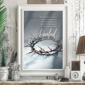 Crown of thorns art print Resurrection Christian Bible verse wall art Easter religious scripture faith home decor church art gift 1 Peter 2