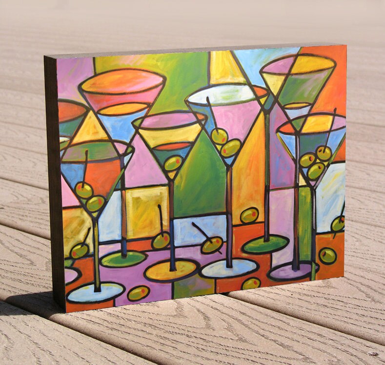 Martini art print8 x 10 print mounted on cradled birch Etsy