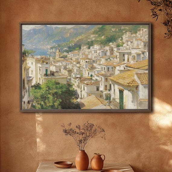 Amalfi Coast Historic Quaint European Landscape Framed Canvas Wall